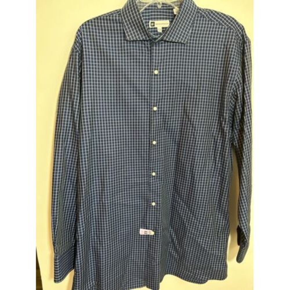 MENS BACHRACH LONG‎ SLEEVE DRESS CASUAL SHIRT BUTTON UP BLUE SIZE 17.5
